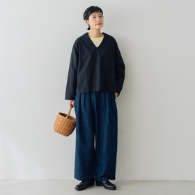 くらすこと +to コットンリネンデニムワイドパンツ