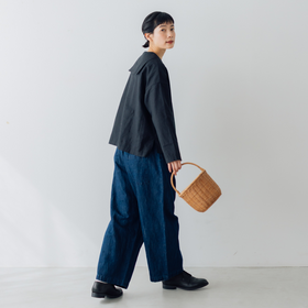 くらすこと +to コットンリネンデニムワイドパンツ