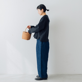 くらすこと +to コットンリネンデニムワイドパンツ