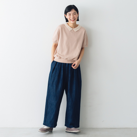 くらすこと +to コットンリネンデニムワイドパンツ