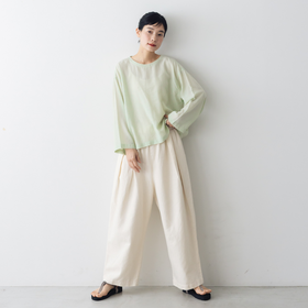 くらすこと +to コットンリネンデニムワイドパンツ