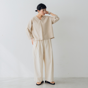 くらすこと +to コットンリネンデニムワイドパンツ