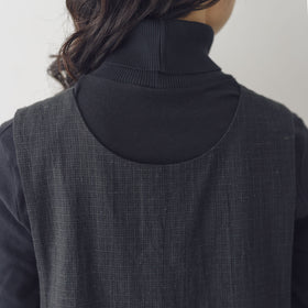MAGALI コットンリネン ピンチェック タブリエワンピース
