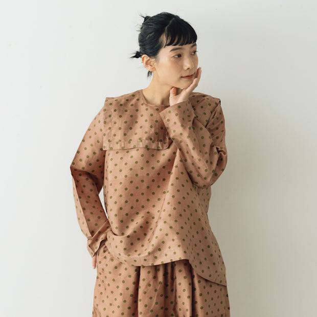 BUNON バックボタンセーラーブラウス ドットプリント