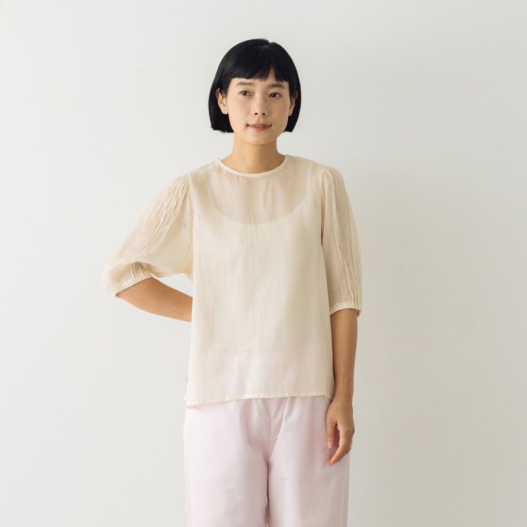 【SALE】 Gauze# ギャザースリーブブラウス