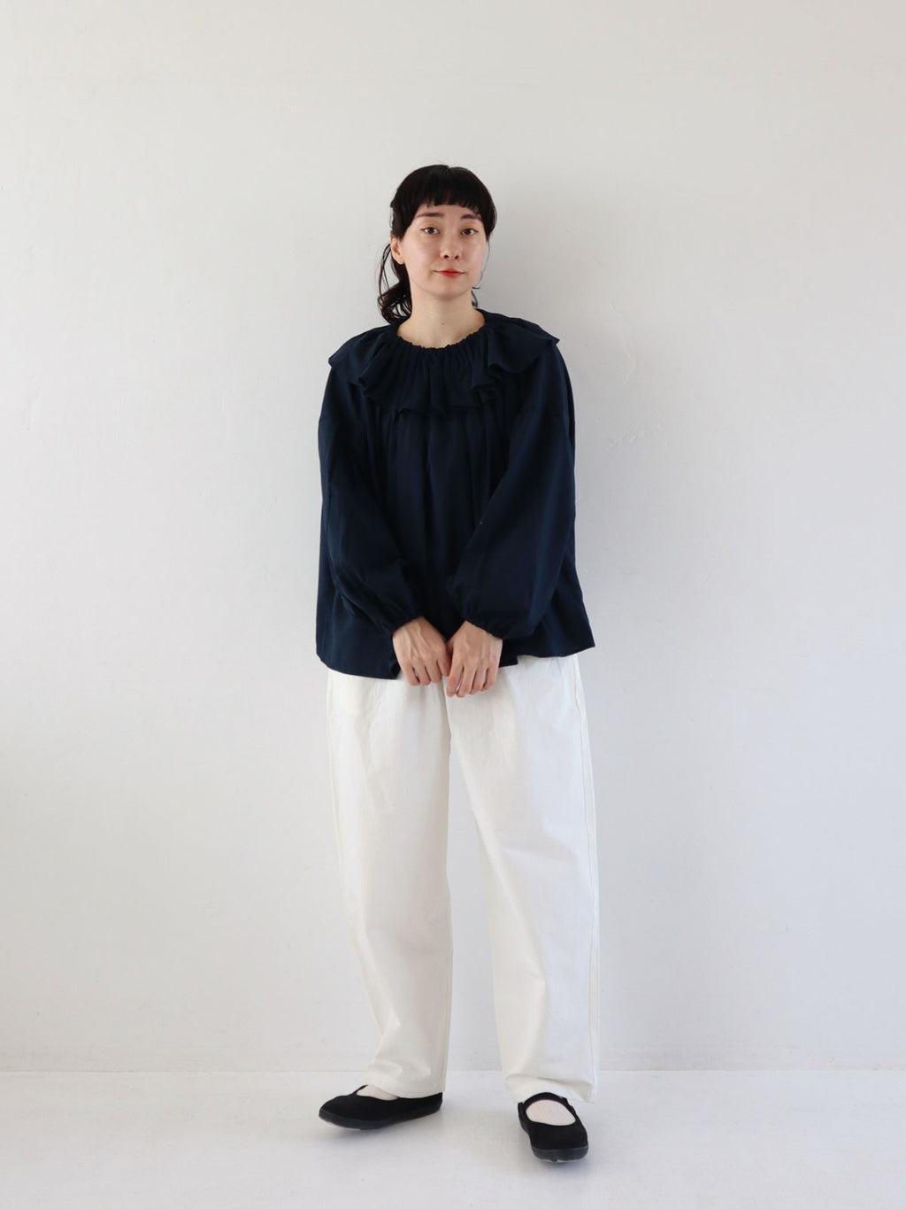 pot and tea 綿シルクのゴム袖口ブラウス［期間限定販売］