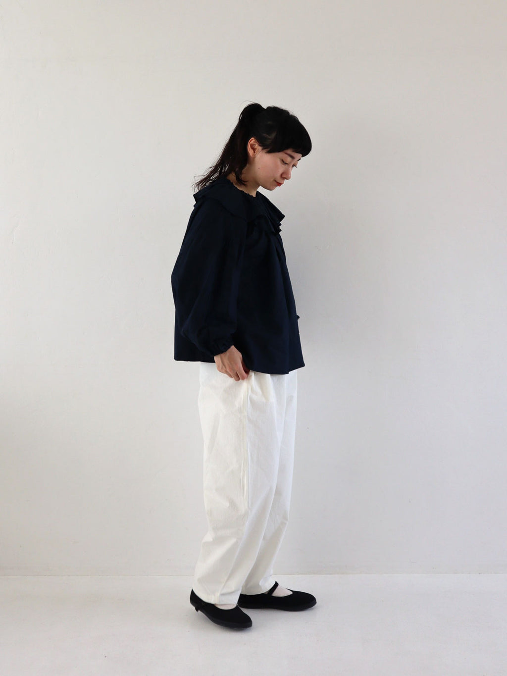 pot and tea 綿シルクのゴム袖口ブラウス［期間限定販売］