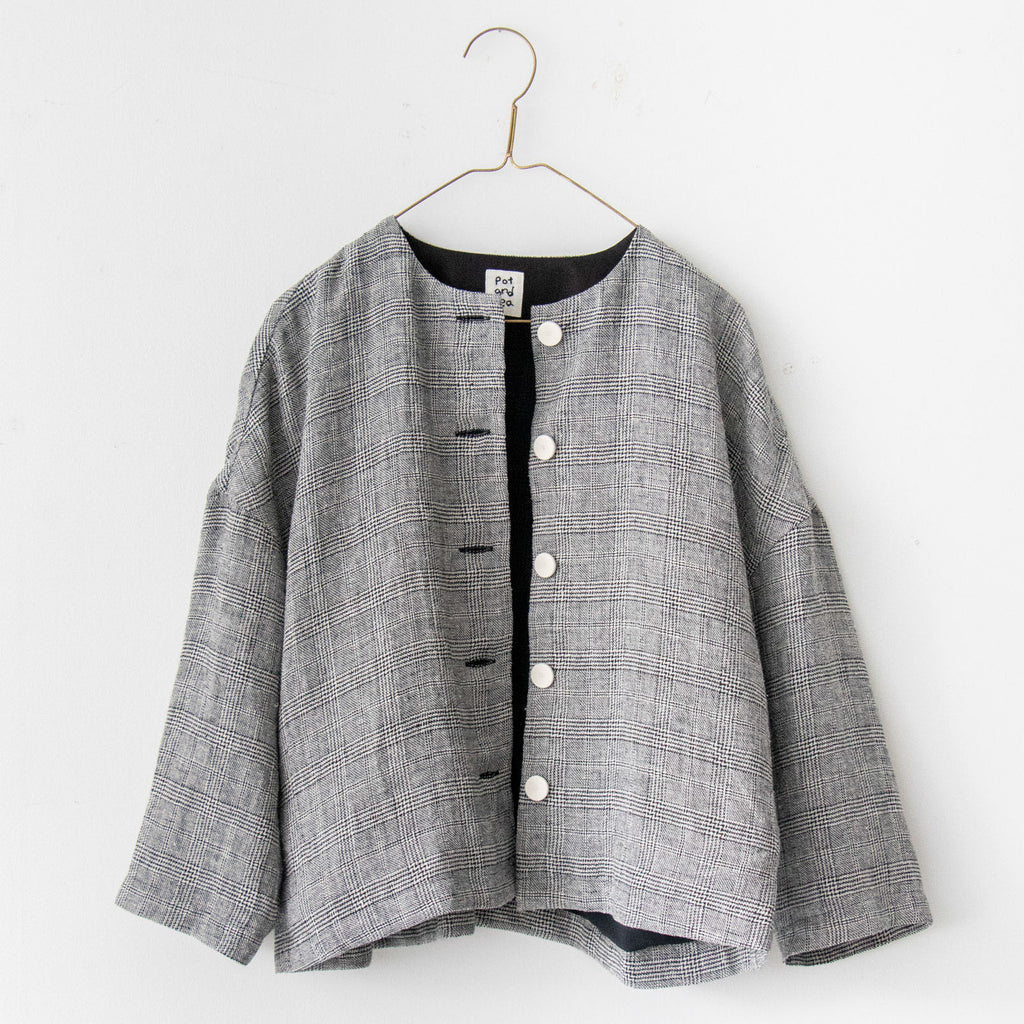 pot and tea シルク麻グレンチェックジャケット［期間限定販売］