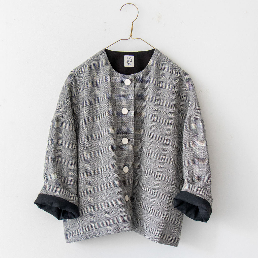 pot and tea シルク麻グレンチェックジャケット［期間限定販売］