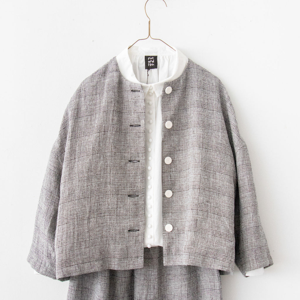 pot and tea シルク麻グレンチェックジャケット［期間限定販売］