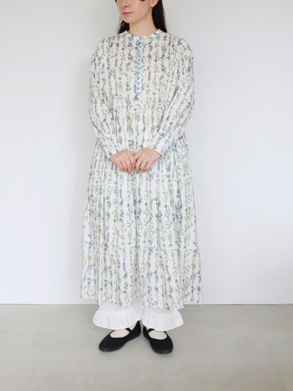 pot and tea NEWノーカラーロング花柄ワンピース［期間限定販売］