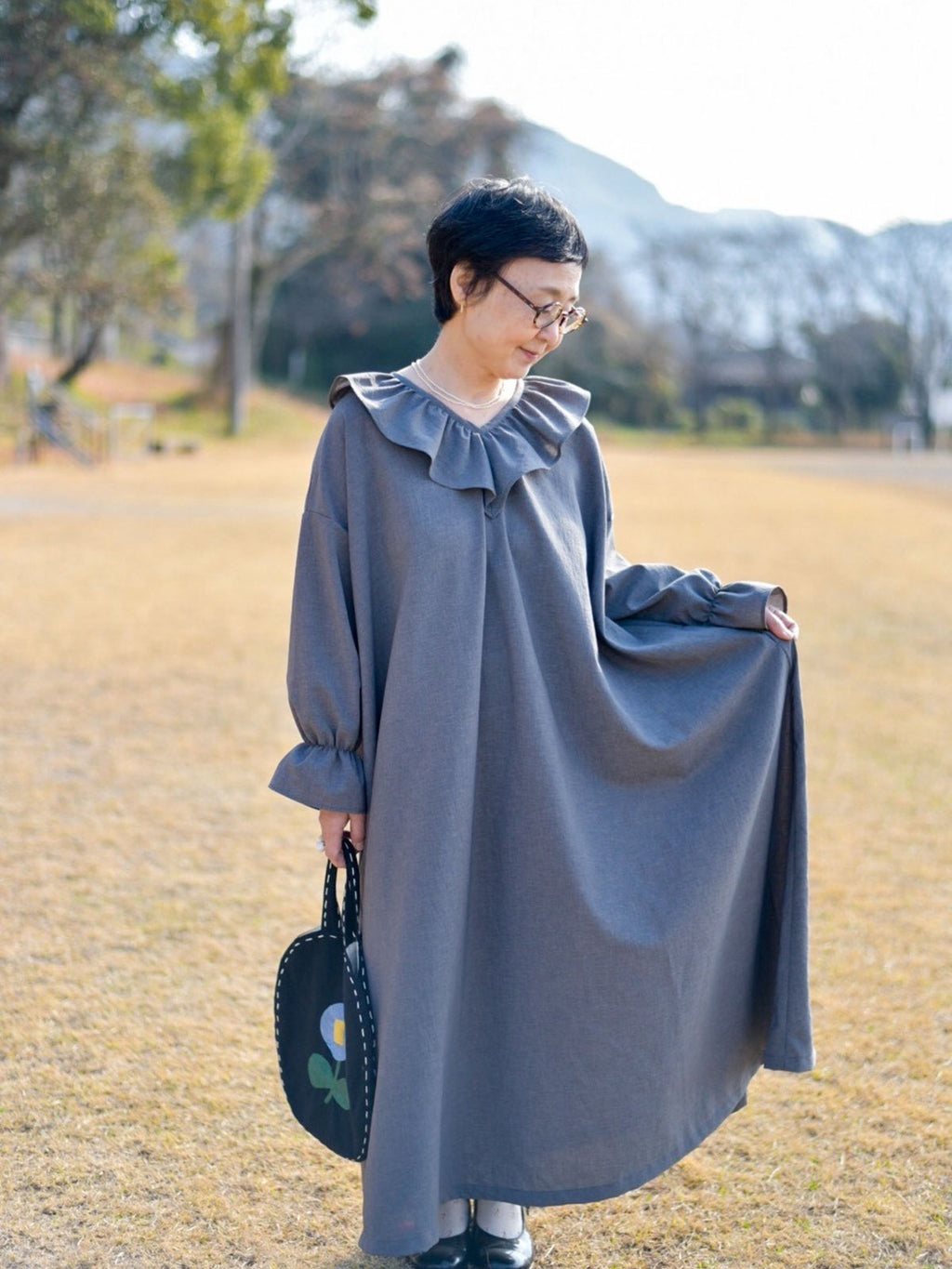 pot and tea フォーマルVネックフリルワンピース［期間限定販売］