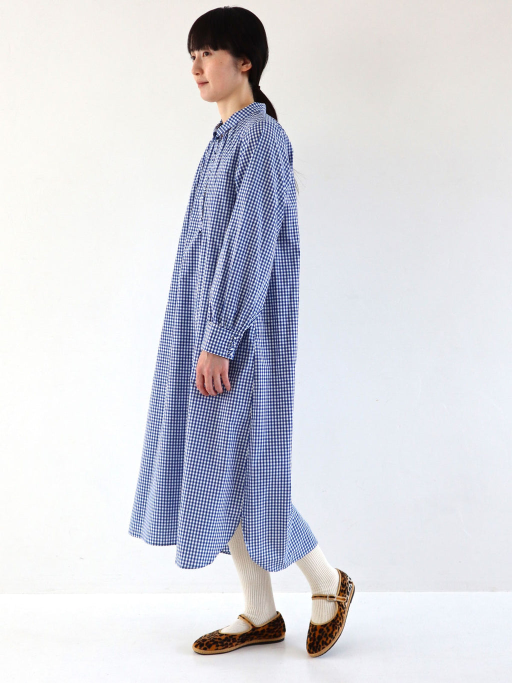 pot and tea チェック柄釦たくさん襟付きワンピース［期間限定販売］