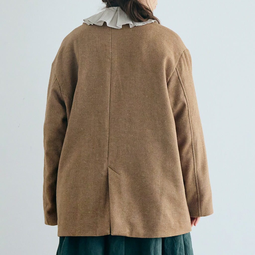 MAGALI ウールリネンヘリンボン ミディアムジャケット