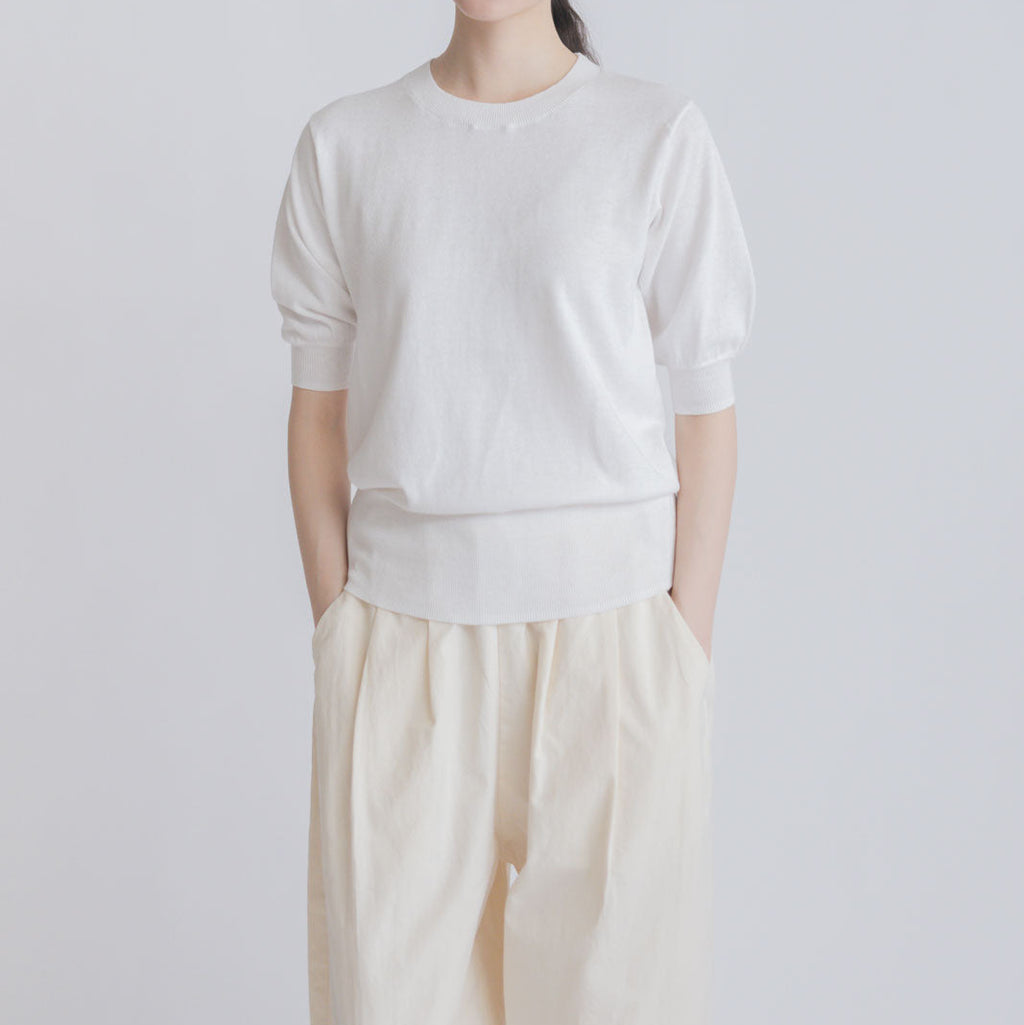 【SALE】 「くらすことの日常生活着」UVウォッシャブル5分袖ニットプルオーバー