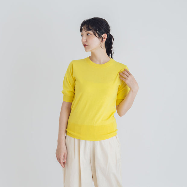 【SALE】 「くらすことの日常生活着」UVウォッシャブル5分袖ニットプルオーバー