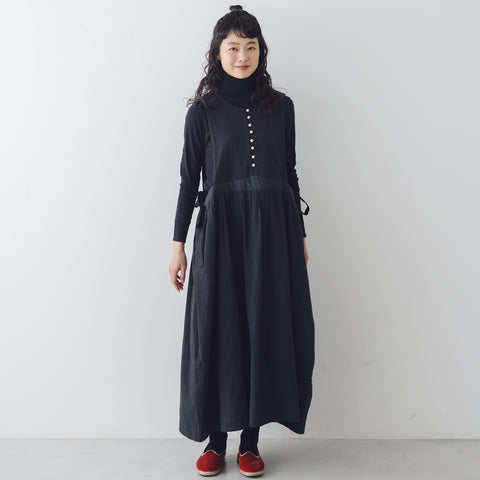 MAGALI コットンリネン ピンチェック タブリエワンピース