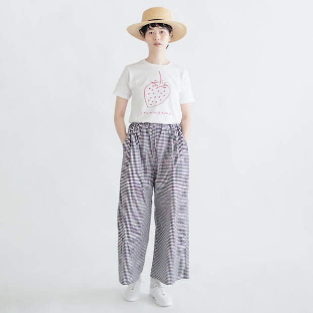 pot and tea チェック柄シンプルワイドパンツ（M）