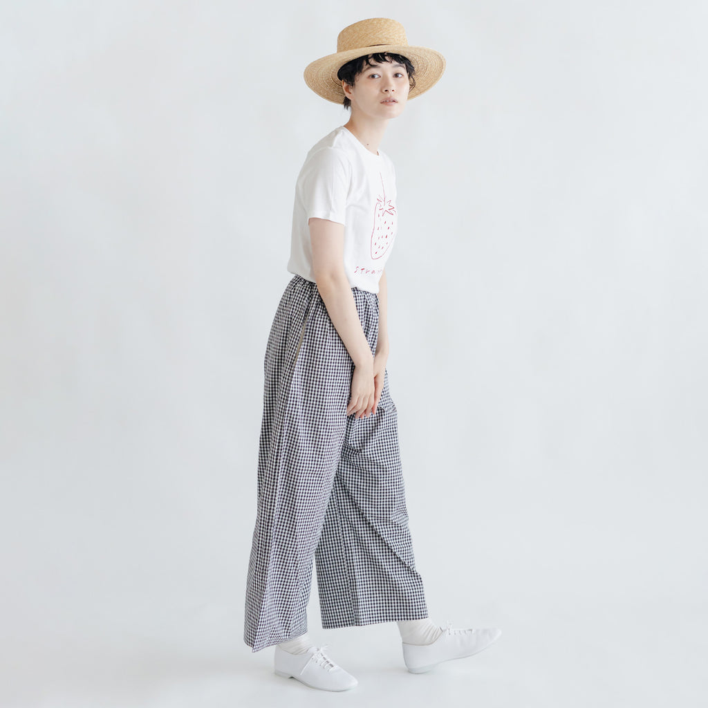 pot and tea チェック柄シンプルワイドパンツ（M）