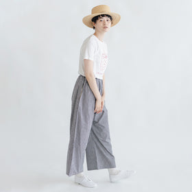 pot and tea チェック柄シンプルワイドパンツ（M）