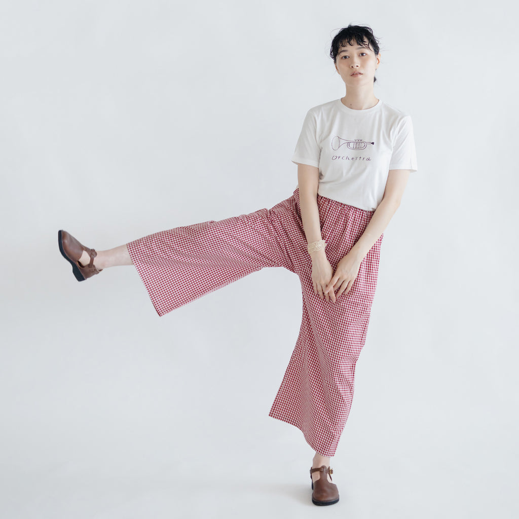 pot and tea チェック柄シンプルワイドパンツ（M）