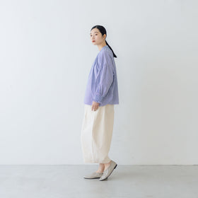 UNIVERSAL TISSU バンドカラーシャーリングブラウス ストライプ