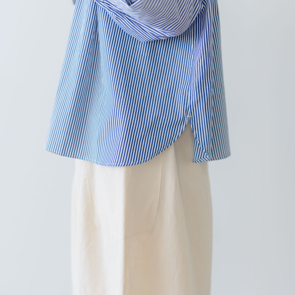 UNIVERSAL TISSU バンドカラーシャーリングブラウス ストライプ
