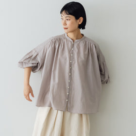 UNIVERSAL TISSU コットンシルク シャーリングブラウス