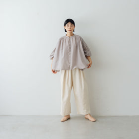 UNIVERSAL TISSU コットンシルク シャーリングブラウス