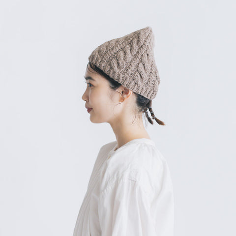 yourwear ウールカシミヤケーブルニットキャップ モカ［即納］