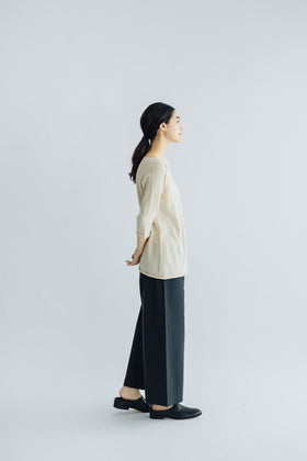 F/style 綿麻のニット編みカットソー Vネック（七分袖）