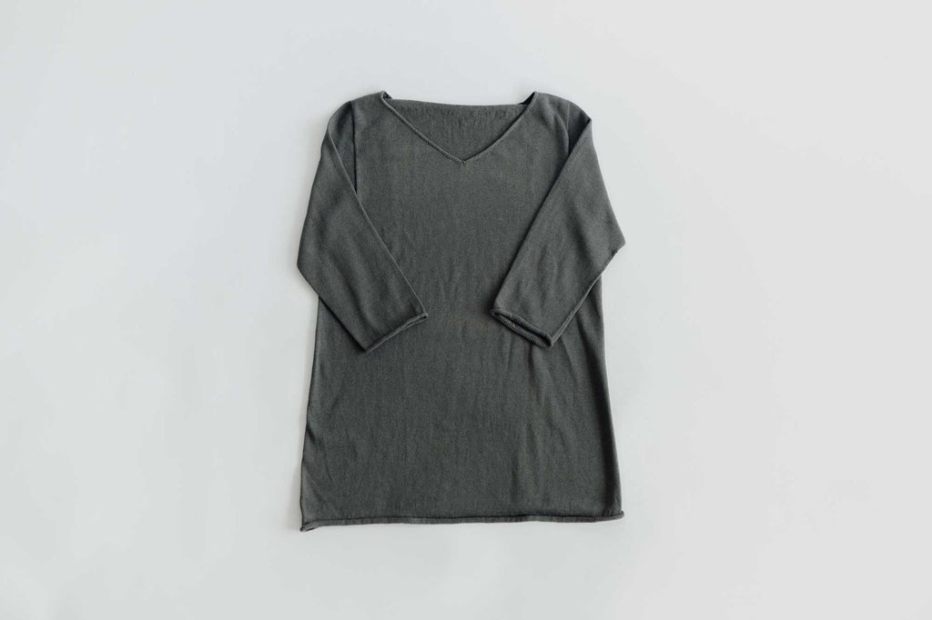 F/style 綿麻のニット編みカットソー Vネック（七分袖）