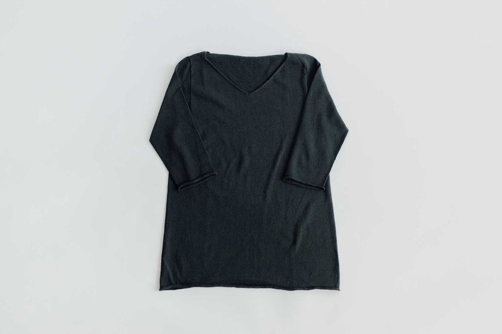 F/style 綿麻のニット編みカットソー Vネック（七分袖）