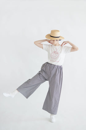 pot and tea チェック柄シンプルワイドパンツ（M）